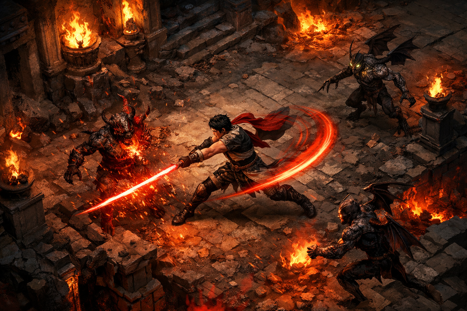 Hades oyununda Zagreus karakteri yeralti dusmanlarIyla yogun bir savas aninda